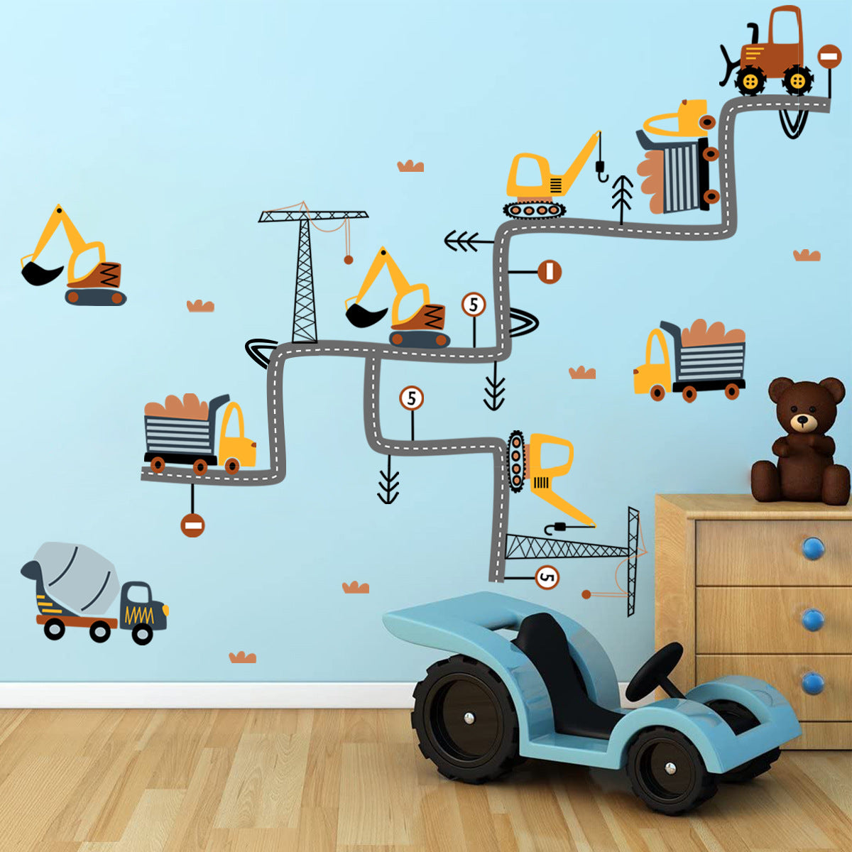 Cartoon Excavator Wall Sticker for Kids' Room Decor