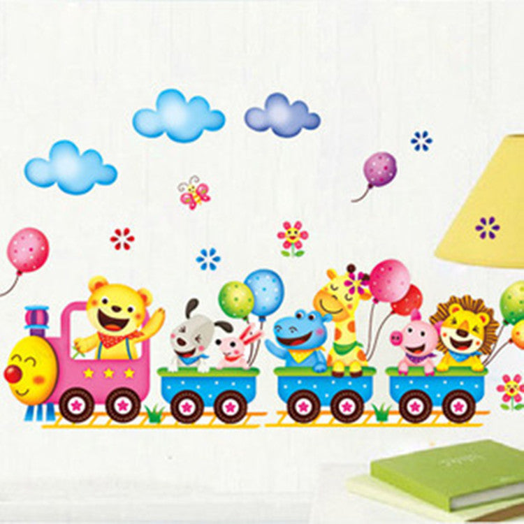 Cartoon Animal Train Wall Sticker for Kids' Room Decor